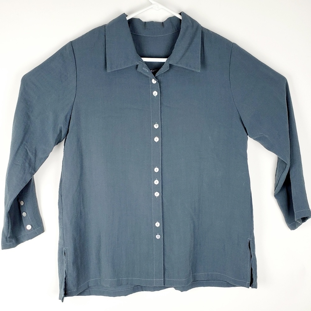 Fridaze Linen Shirt M gray Button Down Lagenlook A